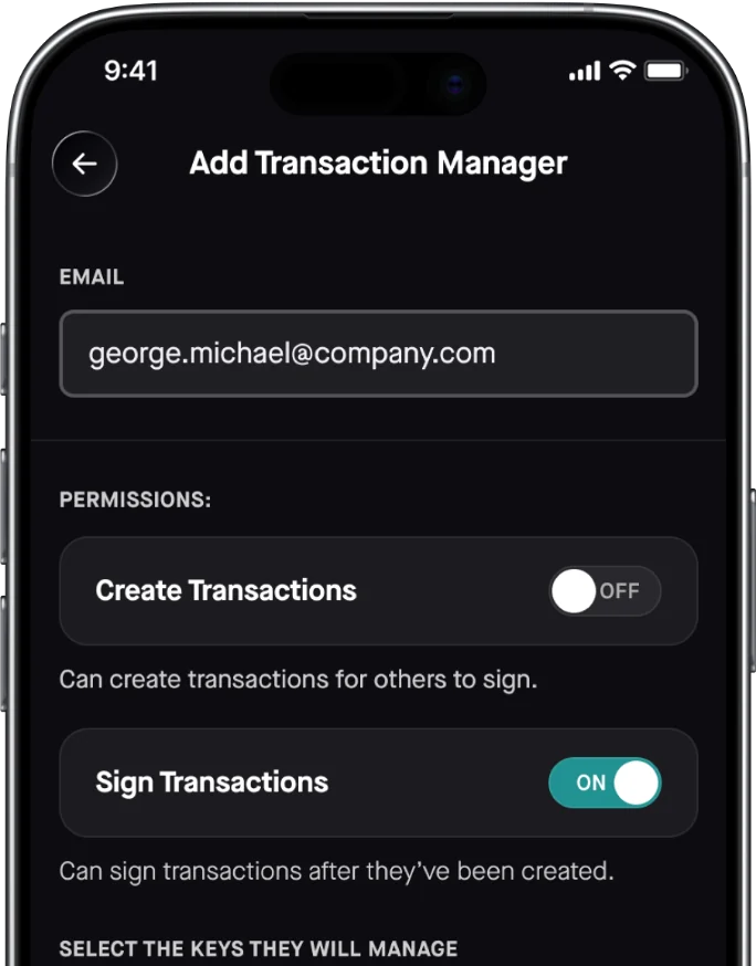 The Casa app's Add Transaction Manager screen